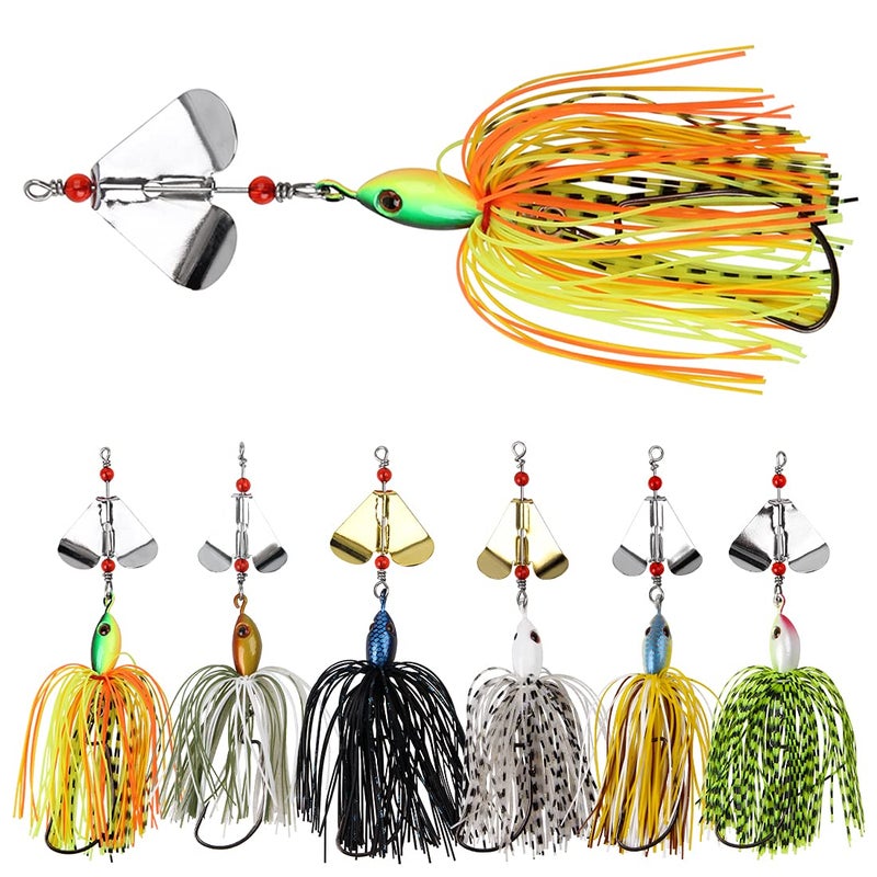 OROOTL Spinnerbait Fishing Lures Kit Set, 6pcs Bass Fishing Buzzbait Multicolor Bass Trout Salmon Pike Metal Spinner Baits Swim Jigs Lures for Freshwater Saltwater - Image 1
